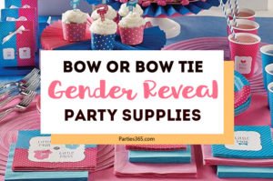 Looking for gender reveal party themes? How about a Bow or Bow Tie party? These cute Little Miss or Little Man party supplies are a fun way to share your big news! #genderreveal #babyshower #partysupplies