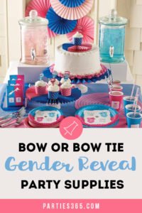 Looking for gender reveal party themes? How about a Bow or Bow Tie party? These cute Little Miss or Little Man party supplies are a fun way to share your big news! #genderreveal #babyshower #partysupplies