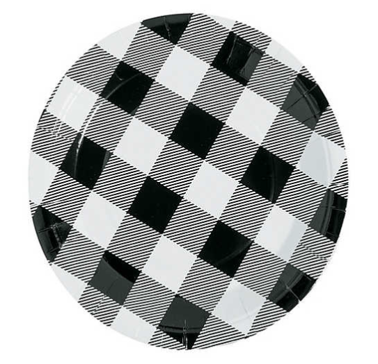 black and white buffalo plaid party plate