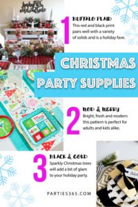 Looking for inspiration for your Christmas Party decor? We have 4 fabulous Christmas Party Plate ideas you'll absolutely love! From buffalo plaid to a cheery Santa, you'll want to check out these Christmas party supplies! #Christmas #holidays #partyplates #Christmasdecor #parties365