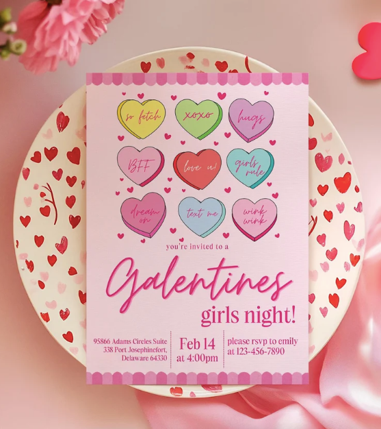 galentine's day candy heart party invitation