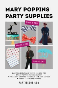 Mary Poppins Returns is coming and in its honor, we've put together some ideas for a Mary Poppins Party Theme! From Decorations, to food, to favors, cakes, activities and more, we have all the inspiration you need for your next DIY kids party! #MaryPoppinsReturns #birthdays #parties365