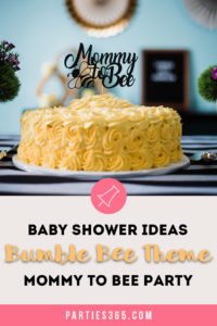 This darling DIY baby shower theme is perfect for the mommy to bee! See all the photos, food, decoration, favors, cake and more for this cute bumble bee baby shower! #babyshower #bumblebee #partysupplies