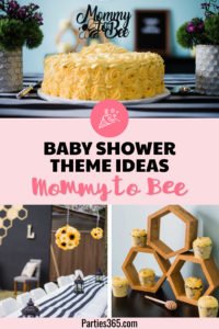 This darling DIY baby shower theme is perfect for the mommy to bee! See all the photos, food, decoration, favors, cake and more for this cute bumble bee baby shower! #babyshower #bumblebee #partysupplies