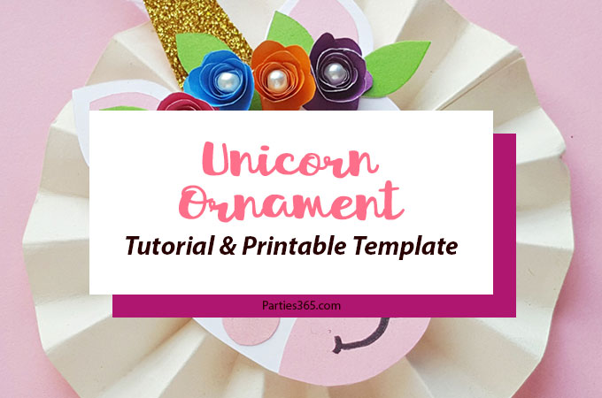 This cute DIY paper unicorn ornament for Christmas will look adorable on the tree and is fun for all ages! Our tutorial and printable template will show you how to make the ornaments - let the glitter and creativity run wild! #Christmascraft #unicorns #printable #crafts
