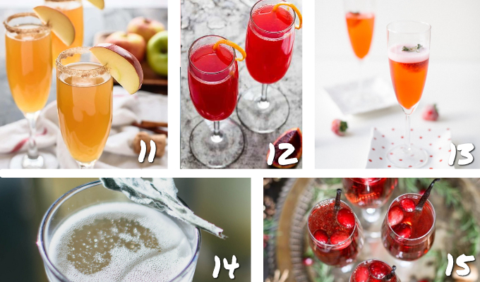Champagne cocktails are a great signature drink for any party, especially New Years, Christmas or a holiday party. Here are 20 easy Sparkling Wine or Champagne Cocktail recipes that will give you ideas for the perfect simple holiday party or brunch drink! #champagne #holidaydrink #cocktails #parties365