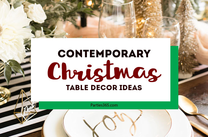 Looking for modern Christmas tablescape ideas for your holiday table? This festive table with blush, golds and geometric designs has a fresh table setting with a gorgeous centerpiece and would be the perfect table decoration for your party or dinner! Click for all the details! #Christmasdecor #holidaydecor #moderndesign #tablescape