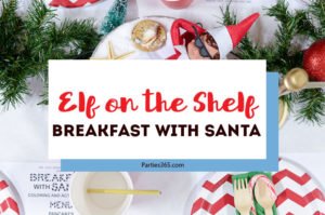 Looking for a fun Christmas Party theme for kids? This Elf on the Shelf Breakfast with Santa has adorable decorations and activities that are sure to inspire! #Christmasparty #elfontheshelf #holidayparty #santa