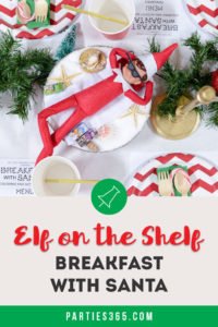 Looking for a fun Christmas Party theme for kids? This Elf on the Shelf Breakfast with Santa has adorable decorations and activities that are sure to inspire! #Christmasparty #elfontheshelf #holidayparty #santa