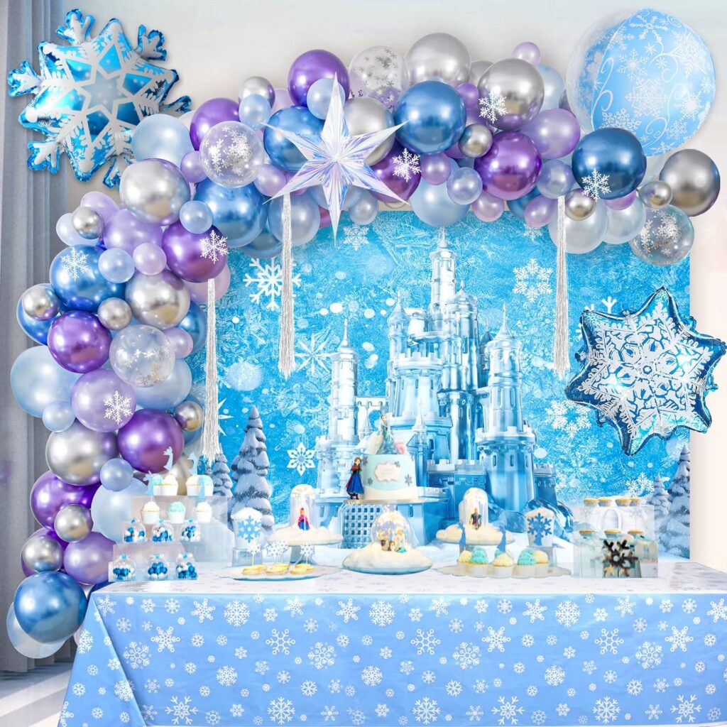 ice princess party balloons and decor