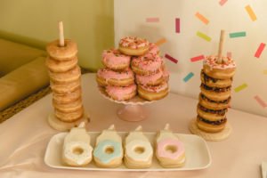 A donut themed party is a sweet idea for a 1st birthday, baby shower or girls birthday party! Check out this Donut Grow Up party for some decorations, food, cake and other theme ideas! #firstbirthday #donuts #donutparty #birthday