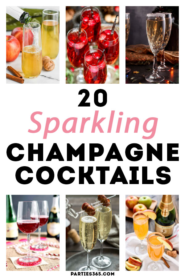Champagne cocktails are a great signature drink for any party, especially New Years, Christmas or a holiday party. Here are 20 easy Sparkling Wine or Champagne Cocktail recipes that will give you ideas for the perfect simple holiday party or brunch drink! #champagne #holidaydrink #cocktails #parties365
