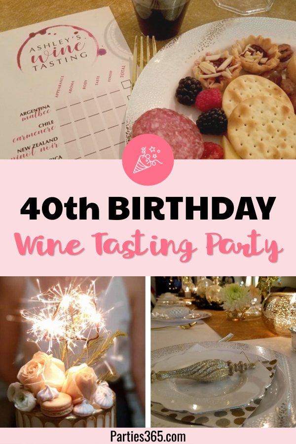A fabulous 40th birthday party idea for women is a wine tasting party! Check out the decorations, cake, appetizers and even download a printable wine tasting card! #40thbirthday #wine #winetasting #printable #birthday