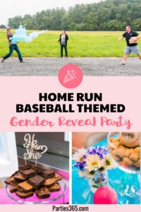 Want a fun and creative gender reveal theme for your party? How about a Diamonds (baseball) or Diamonds (jewel) party? This Home Run gender reveal with exploding baseball is a unique way to share your big news! #genderreveal #babyshower #partysupplies #baseball