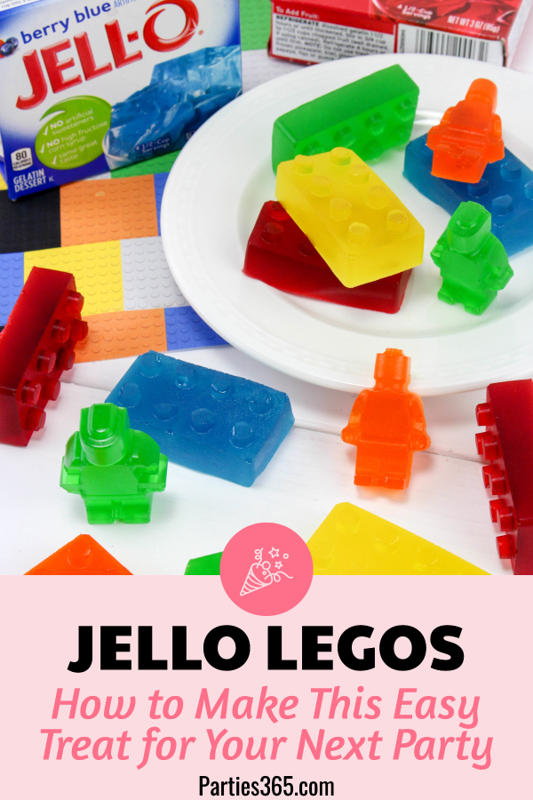 Want a fun treat for your lego themed birthday party? Let us show you how to make colorful Jello Lego blocks and figurines with this easy recipe and mold! #legos #legoparty #legofood #birthday #partyfood