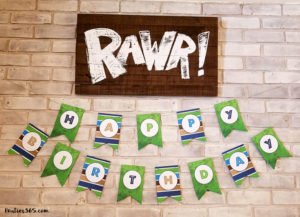 Looking for ideas for an awesome Dinosaur Birthday Party for boys? This DIY party is full of easy decorations, games, favors, food, invitations and printables to make your dino party a success! #dinosaur #printables #birthday #partyideas