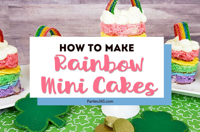 Learn how to make a cute rainbow mini cake for St. Patrick's Day or a unicorn birthday party! This DIY mini cakes tutorial, with frosting and recipe ideas, is sure to wow your guests! #rainbowcake #stpatricksday #unicorn #birthday