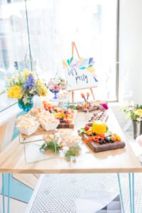 Creative ideas and inspiration for a modern geometric spring birthday party for girls! This colorful kids party full of bright decor, cake and flowers is the perfect theme for fun! #geometric #birthday #springparty #kidsparty