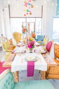 Creative ideas and inspiration for a modern geometric spring birthday party for girls! This colorful kids party full of bright decor, cake and flowers is the perfect theme for fun! #geometric #birthday #springparty #kidsparty