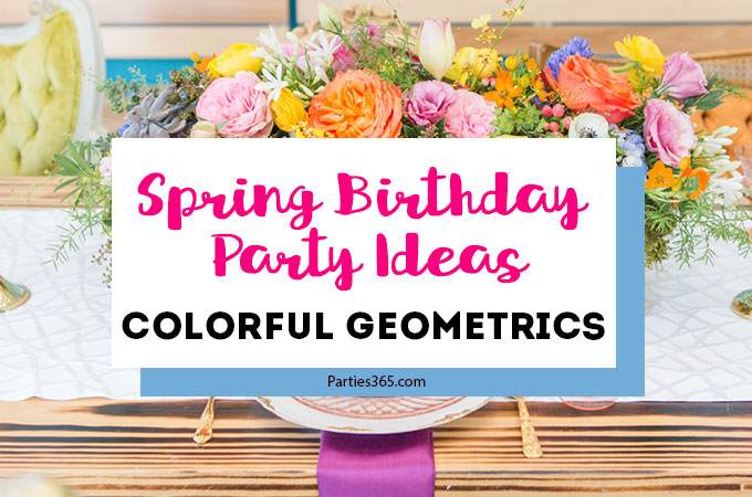 Creative ideas and inspiration for a modern geometric spring birthday party for girls! This colorful kids party full of bright decor, cake and flowers is the perfect theme for fun! #geometric #birthday #springparty #kidsparty