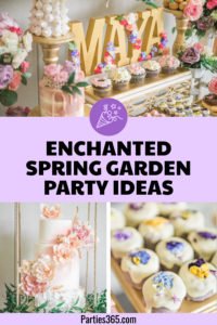 Spring and summer are wonderful times of year to throw a birthday party or shower and this dessert table is your inspiration for an elegant enchanted garden party! With so many ideas for decorations, food, flowers, desserts and cake, this indoor garden party is a must see! #gardenparty #spring #summer #partyideas