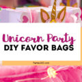 Throwing a girls unicorn party and want a cute idea for a DIY favor bag? This free printable template and tutorial for unicorn goody bags is perfect for kids birthdays or showers! #unicorns #unicornparty #printable #favors