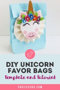 Throwing a girls unicorn party and want a cute idea for a DIY favor bag? This free printable template and tutorial for unicorn goody bags is perfect for kids birthdays or showers! #unicorns #unicornparty #printable #favors