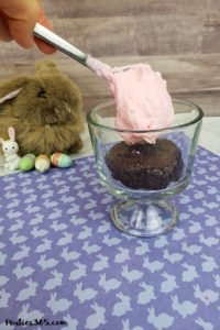 Want a fun Easter dessert idea for the kids or your desserts table? This easy homemade Easter Bunny Brownie Trifle with White Chocolate Mousse Recipe is cute, creative and delicious! #Easter #Easterrecipe #Easterdessert