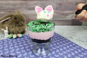 Want a fun Easter dessert idea for the kids or your desserts table? This easy homemade Easter Bunny Brownie Trifle with White Chocolate Mousse Recipe is cute, creative and delicious! #Easter #Easterrecipe #Easterdessert