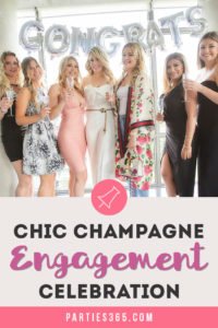 Planning an engagement party and need DIY ideas for decorations and themes? Keep things simple by focusing on metallics and champagne! This chic champagne celebration will inspire your cake, outfit, favors and more! #engagementparty #weddingshower #partythemes #partydecor