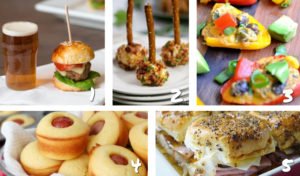 Mini appetizers are an easy way to feed a crowd of kids or adults at your next party! We have 20 bite size recipe ideas for chicken, vegetarian, sweet, or manly finger foods! #appetizers #bites #partyfood