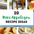 Mini appetizers are an easy way to feed a crowd of kids or adults at your next party! We have 20 bite size recipe ideas for chicken, vegetarian, sweet, or manly finger foods! #appetizers #bites #partyfood