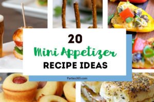 Mini appetizers are an easy way to feed a crowd of kids or adults at your next party! We have 20 bite size recipe ideas for chicken, vegetarian, sweet, or manly finger foods! #appetizers #bites #partyfood