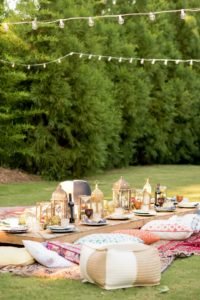 This fabulous Moroccan Themed 40th Birthday Dinner Party is full of inspiration to create a backyard party to remember! With bright and bold decorations, delicious food and drinks, this outdoor Arabian Nights milestone birthday party has must see ideas! #40thbirthday #moroccan #partythemes #moroccanparty