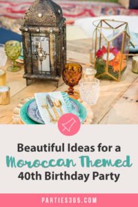 This fabulous Moroccan Themed 40th Birthday Dinner Party is full of inspiration to create a backyard party to remember! With bright and bold decorations, delicious food and drinks, this outdoor Arabian Nights milestone birthday party has must see ideas! #40thbirthday #moroccan #partythemes #moroccanparty