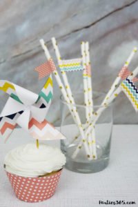 This pinwheel theme for a Sweet Shoppe is full of printable designs to make your birthday party pop! With ideas for decorations, favors, cupcake toppers, signs and more, you'll definitely want to download this free printable party set! #pinwheel #sweetshoppe #printables #partyideas