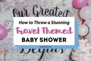 A travel themed baby shower is a perfect idea as the adventure into parenthood begins! Get ideas from vintage maps to custom invitations, favors, decorations and even creative food in this beautiful baby shower held in an airplane hanger! #babyshower #travel #adventuretheme #partyideas