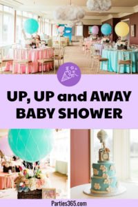 This Up, Up and Away hot air balloon themed baby shower is full of adorable decoration ideas for your party! This adventure inspired gender neutral theme will work for baby boys or girls, and is full inspiration for decor, favors, the cake and more! #babyshower #hotairballoon #upupandaway #babyshowerideas