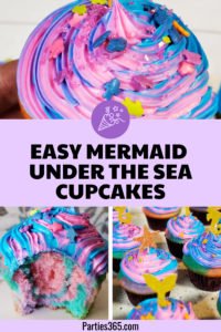 Want an easy idea for a DIY Mermaid Cupcake? This simple Under the Sea theme birthday cupcake is inspired by mermaid magic! We'll show you how to make them and give you ideas for cute toppers! #mermaidcupcake #mermaidparty #underthesea #cupcakes #partyideas