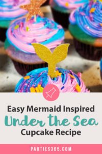 Want an easy idea for a DIY Mermaid Cupcake? This simple Under the Sea theme birthday cupcake is inspired by mermaid magic! We'll show you how to make them and give you ideas for cute toppers! #mermaidcupcake #mermaidparty #underthesea #cupcakes #partyideas