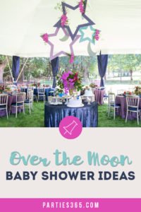 Looking for the perfect baby shower theme? An Over the Moon shower lends itself to so many great ideas for a baby girl or boy! Check out this darling Over the Moon shower for ideas for invitations, food, decorations and other themed products to make yours a shower to remember! #overthemoon #babyshower #babyshowerideas #babyshowerthemes