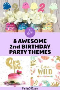 Planning a 2nd Birthday Party and need ideas for themes? We've got you covered with 8 party themes that will work for a girl or a boy! Check out all of our cake, shirt and invitation ideas along with plenty of pictures and decorations to inspire your second birthday celebration! #2ndbirthday #partyideas #partysupplies #secondbirthday #partythemes