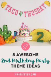 Planning a 2nd Birthday Party and need ideas for themes? We've got you covered with 8 party themes that will work for a girl or a boy! Check out all of our cake, shirt and invitation ideas along with plenty of pictures and decorations to inspire your second birthday celebration! #2ndbirthday #partyideas #partysupplies #secondbirthday #partythemes