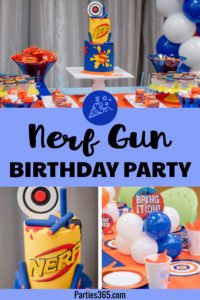 Looking for fun party theme ideas for a little boys birthday? This Nerf Gun Party is the perfect solution! Full of bright colored decorations, games and food, you'll find all the inspiration you need to create a fabulous party! #nerf #boysbirthday #partythemes #partyideas