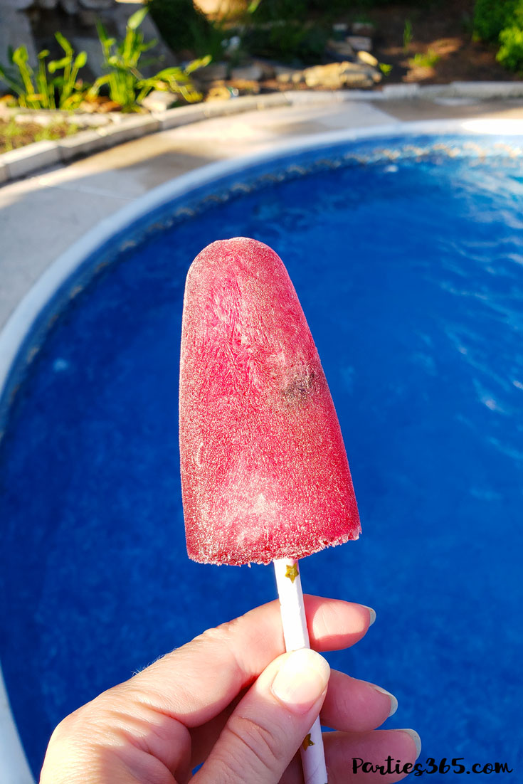 frozen red wine sangria popsicle by pool