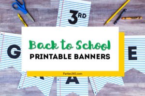 Celebrate Back to School with a notebook paper inspired printable party banner! This free downloadable DIY School Themed Party Banner is the perfect idea for parties, first day pictures or just to add a little fun to the end of summer. #backtoschool #partyprintable #printable #firstdayofschool
