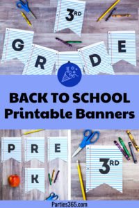 Celebrate Back to School with a notebook paper inspired printable party banner! This free downloadable DIY School Themed Party Banner is the perfect idea for parties, first day pictures or just to add a little fun to the end of summer. #backtoschool #partyprintable #printable #firstdayofschool