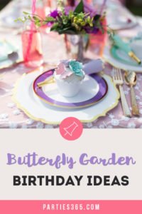 This delightful butterfly garden themed kids birthday party is full of ideas for your next backyard party! Colorful decorations, food, centerpieces, favors and cake make this theme perfect for children of all ages! #butterflyparty #birthdayparty #kidsparty #partyideas