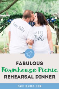 Looking for fun and unique ideas for a casual outdoor wedding rehearsal dinner party? You'll adore this Backyard Picnic on a farm! Find inspiration for decorations, food and more at this DIY farmhouse picnic. #rehearsaldinner #picnic #dinnerparty #weddingideas