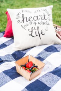 Looking for fun and unique ideas for a casual outdoor wedding rehearsal dinner party? You'll adore this Backyard Picnic on a farm! Find inspiration for decorations, food and more at this DIY farmhouse picnic. #rehearsaldinner #picnic #dinnerparty #weddingideas